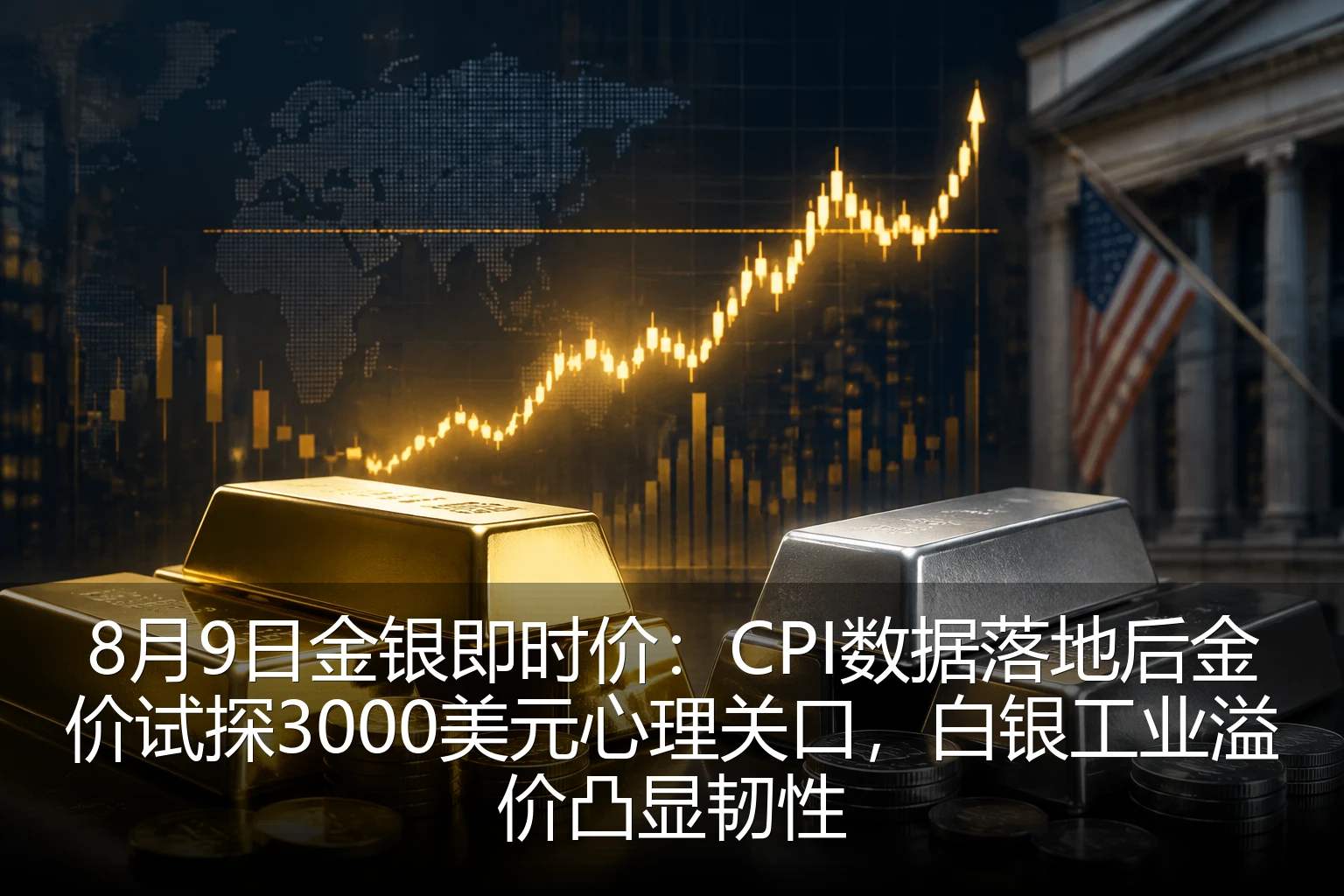 8月9日金银即时价：CPI数据落地后金价试探3000美元心理关口，白银工业溢价凸显韧性