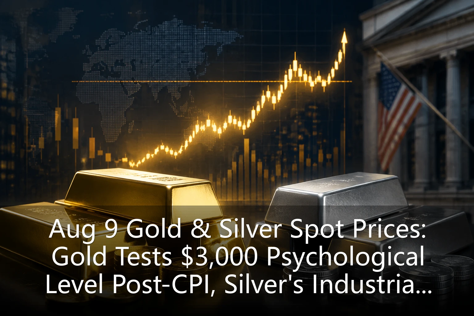 Aug 9 Gold & Silver Spot Prices: Gold Tests $3,000 Psychological Level Post-CPI, Silver's Industrial Premium Shows Resilience